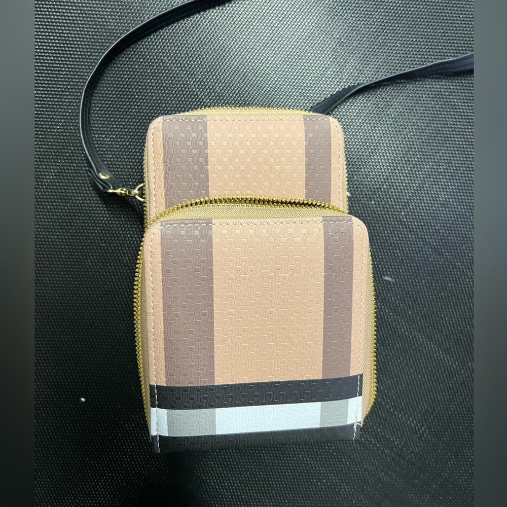 Striped Crossbody Bag with Gold Zipper